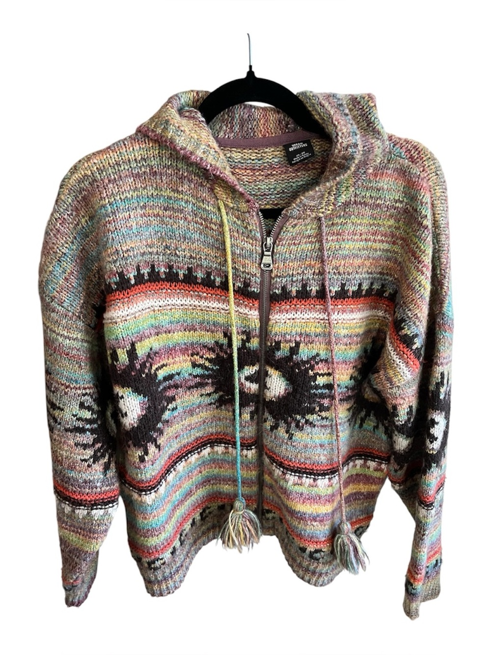 Urban Outfitters Celestial Zip-Up Knit Hoodie Sweater Boho Festival Size XS